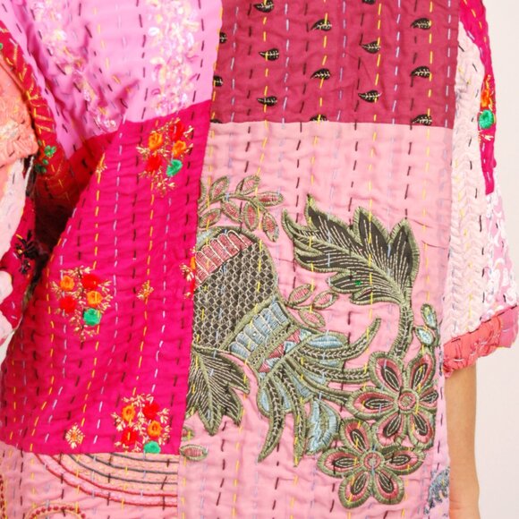 90s Embroidered Jacket (L) large pink coat patchwork vintage quilt paisley boho - Picture 9 of 10